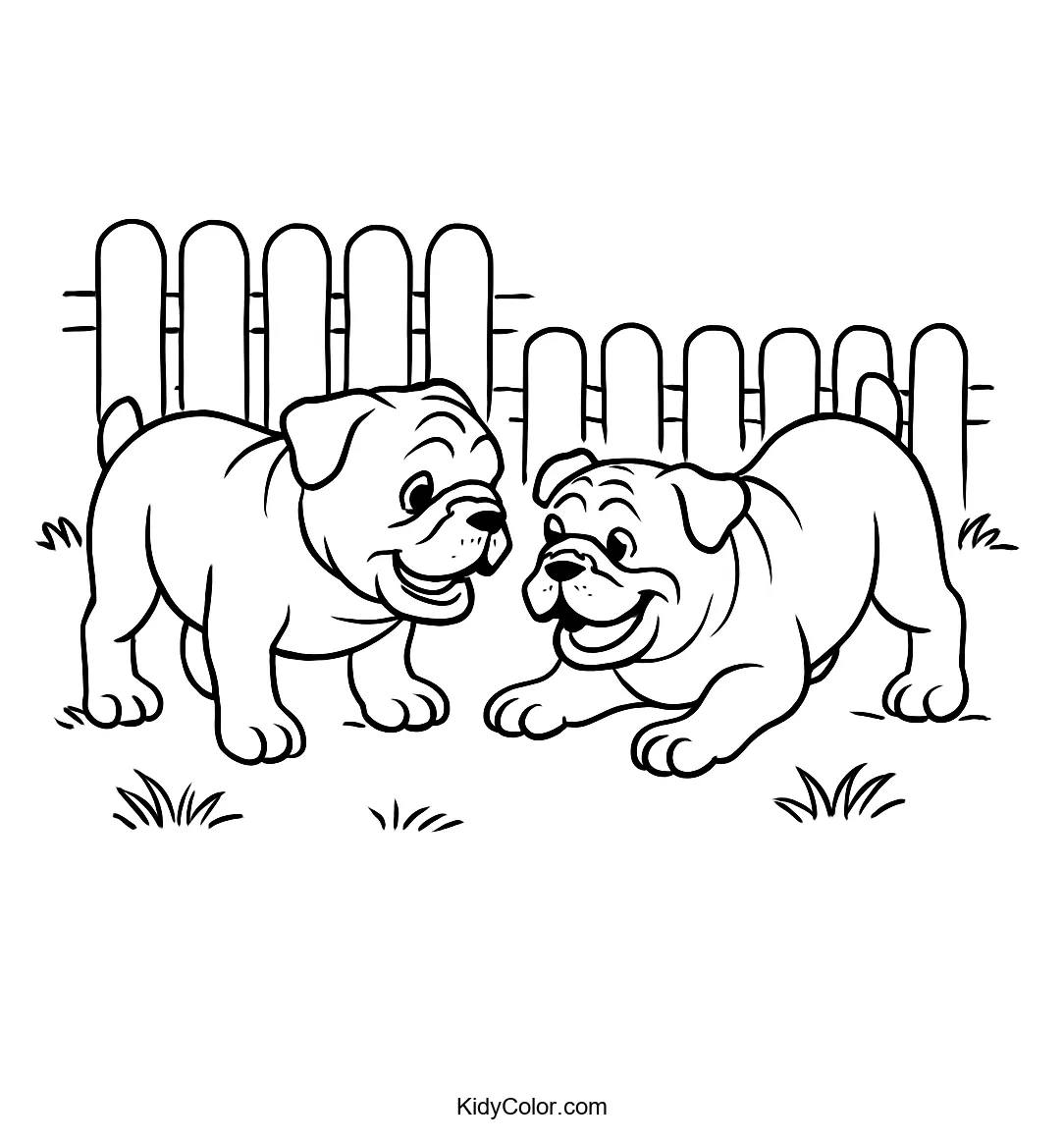 Image of playful bulldogs in a yard