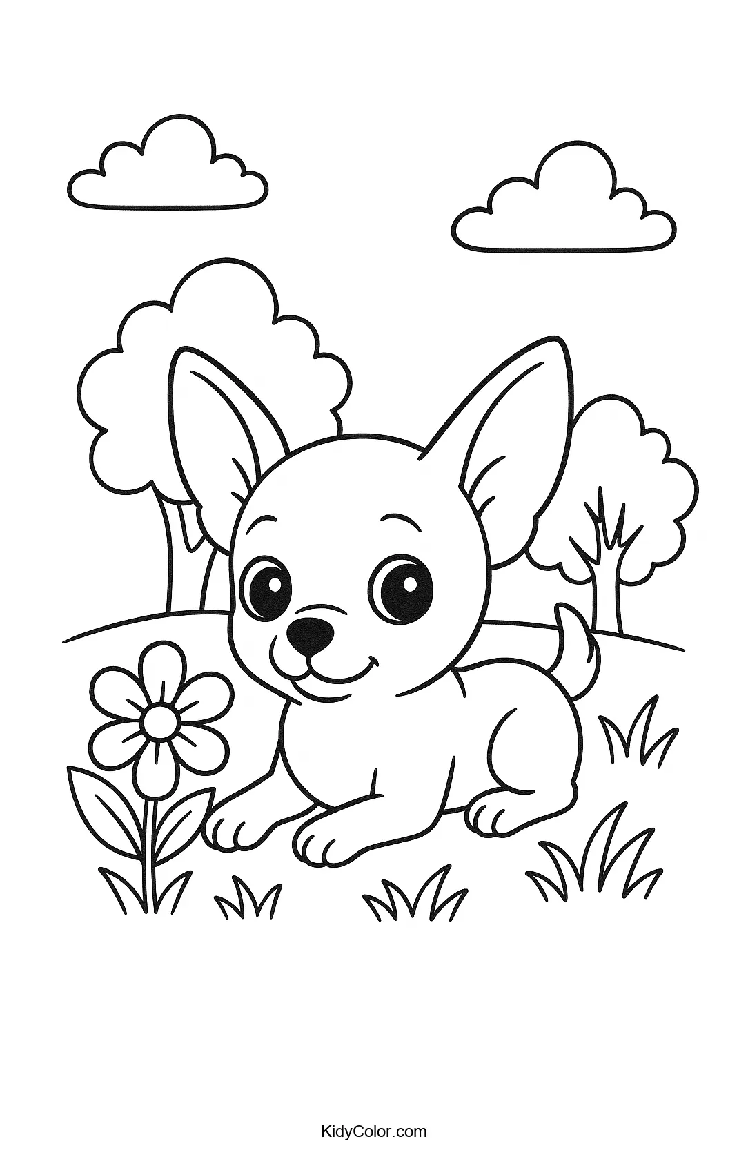 Chihuahua playing in a garden