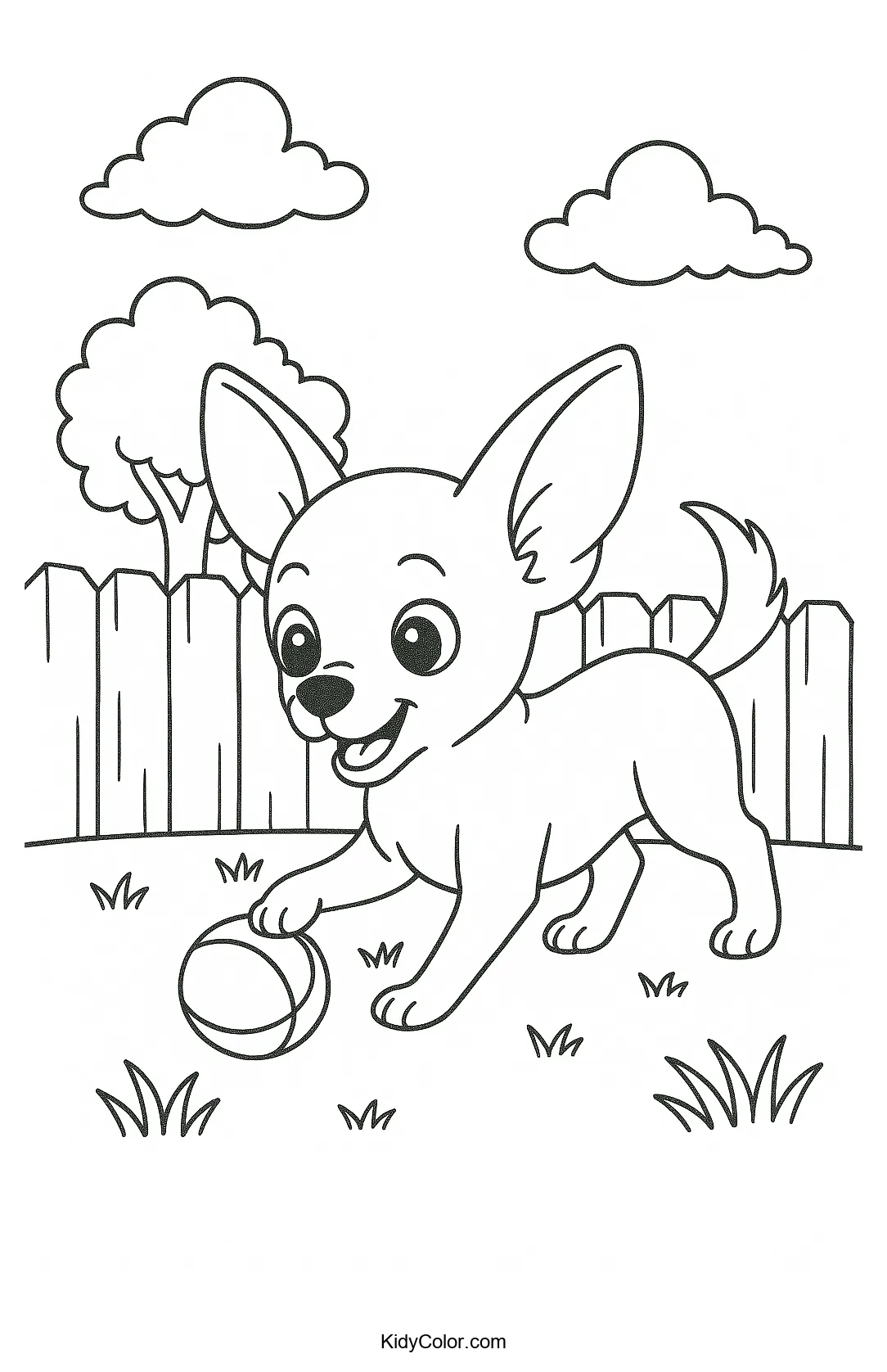 Playful Chihuahua in the backyard coloring page