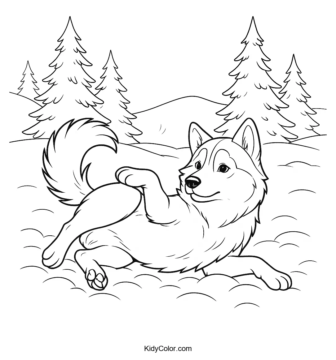 Husky playing in a snowy winter scene