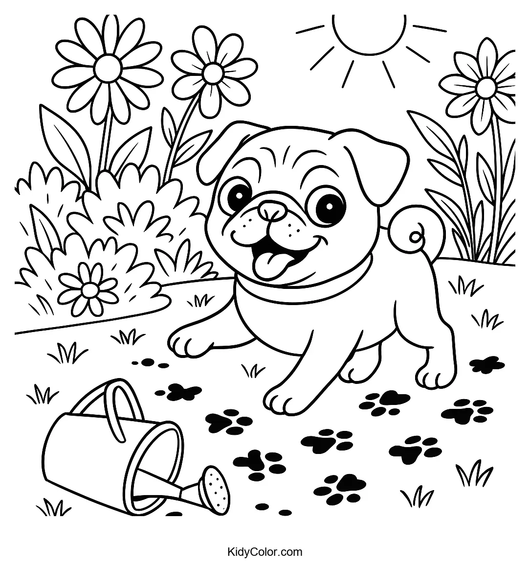 Playful pug in a garden