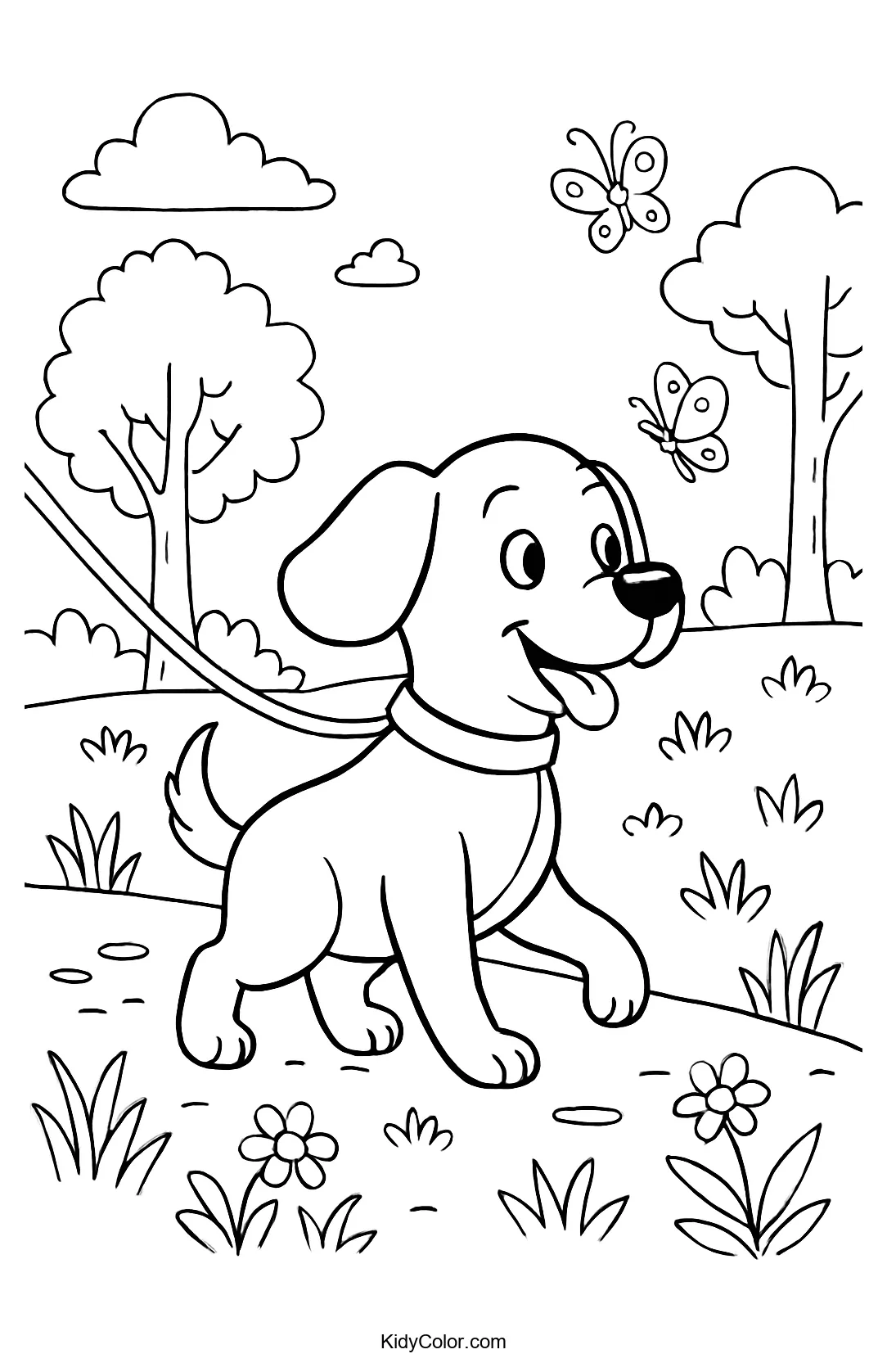 A playful puppy on a nature trail.