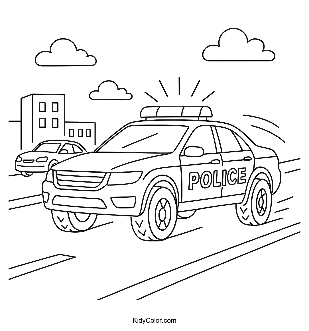 Police car in a high-speed chase through city streets