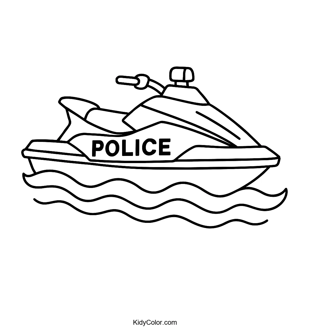 Police jet ski on wavy water coloring page