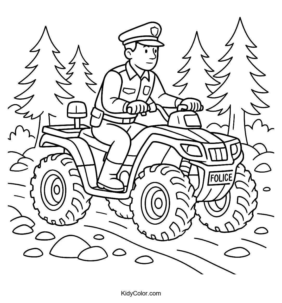 Police officer on ATV in forest