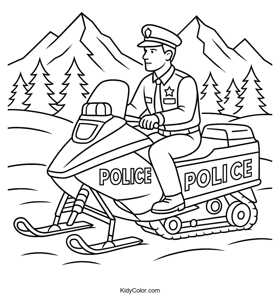 Police officer riding a snowmobile in winter