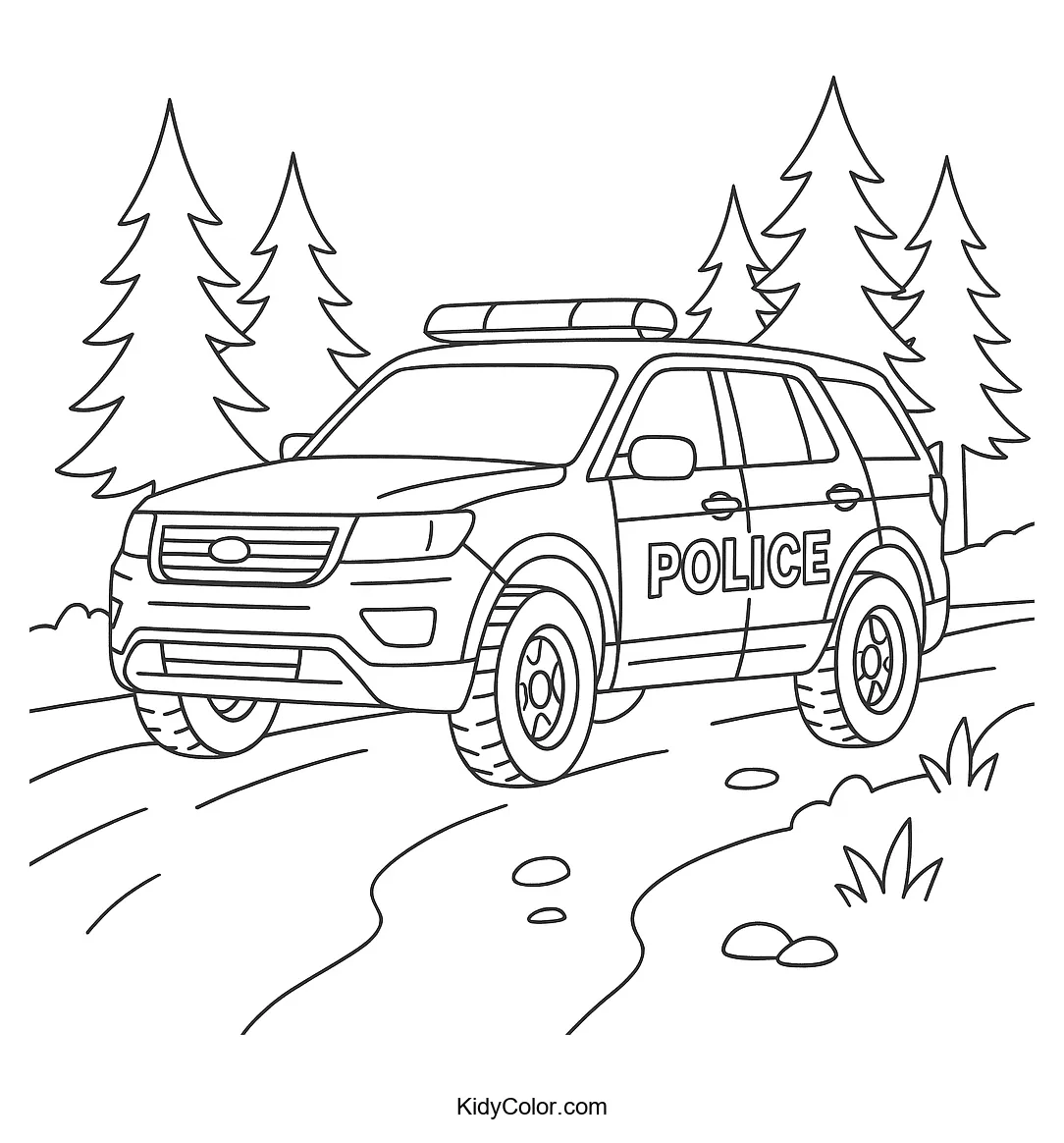 Police SUV driving on a forest road