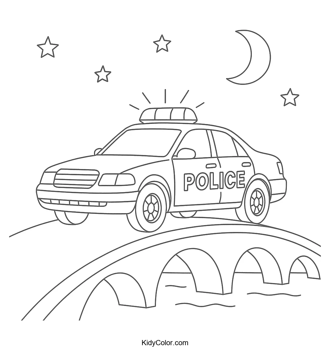 Policeman crossing a bridge at night