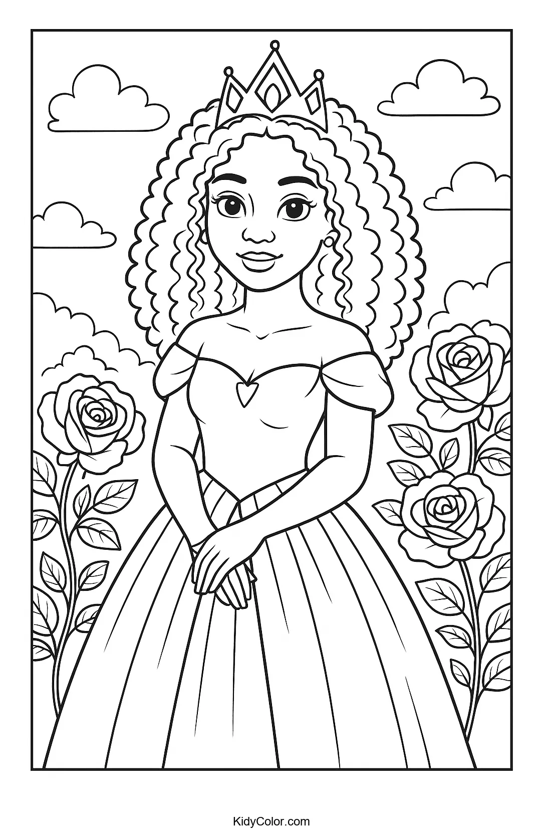 Princess in a blooming rose garden