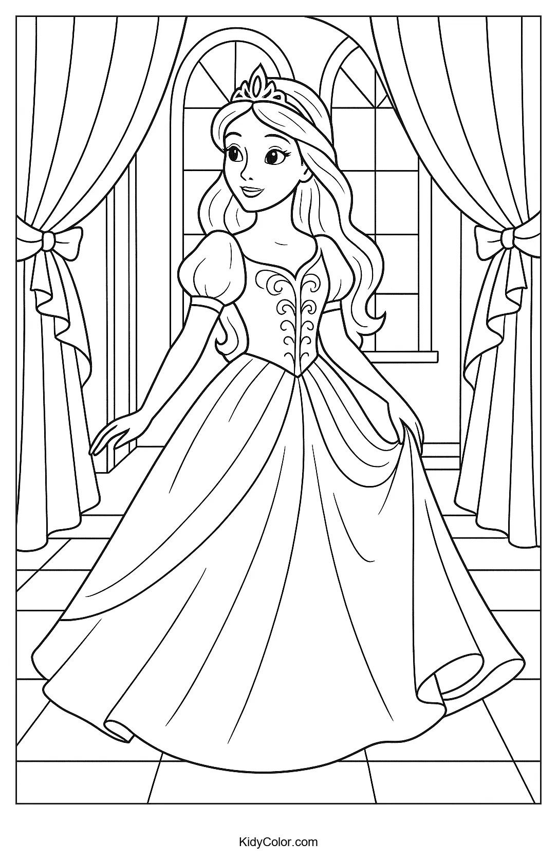 Princess in an elegant gown for coloring
