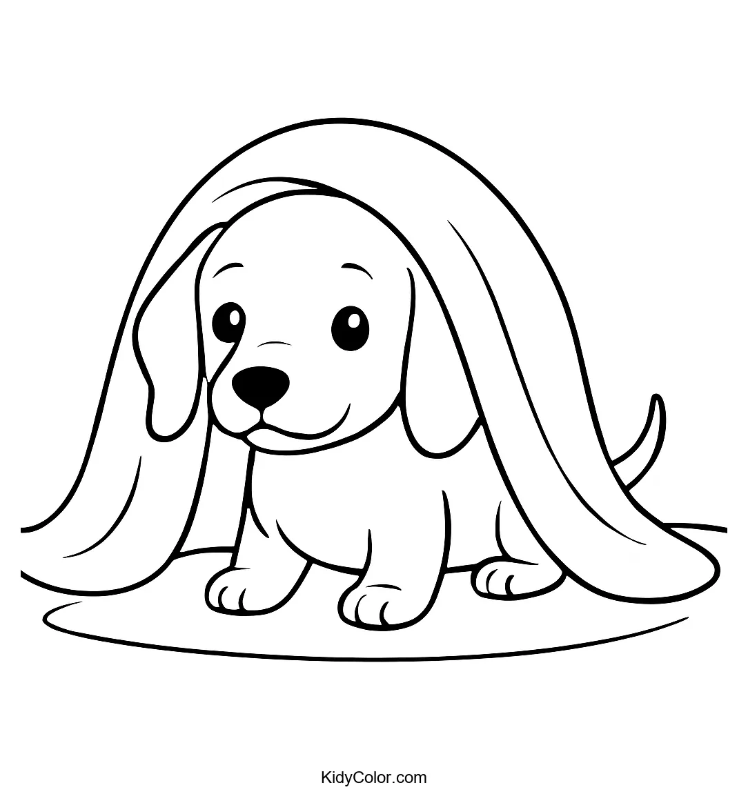 Puppy hiding under a blanket