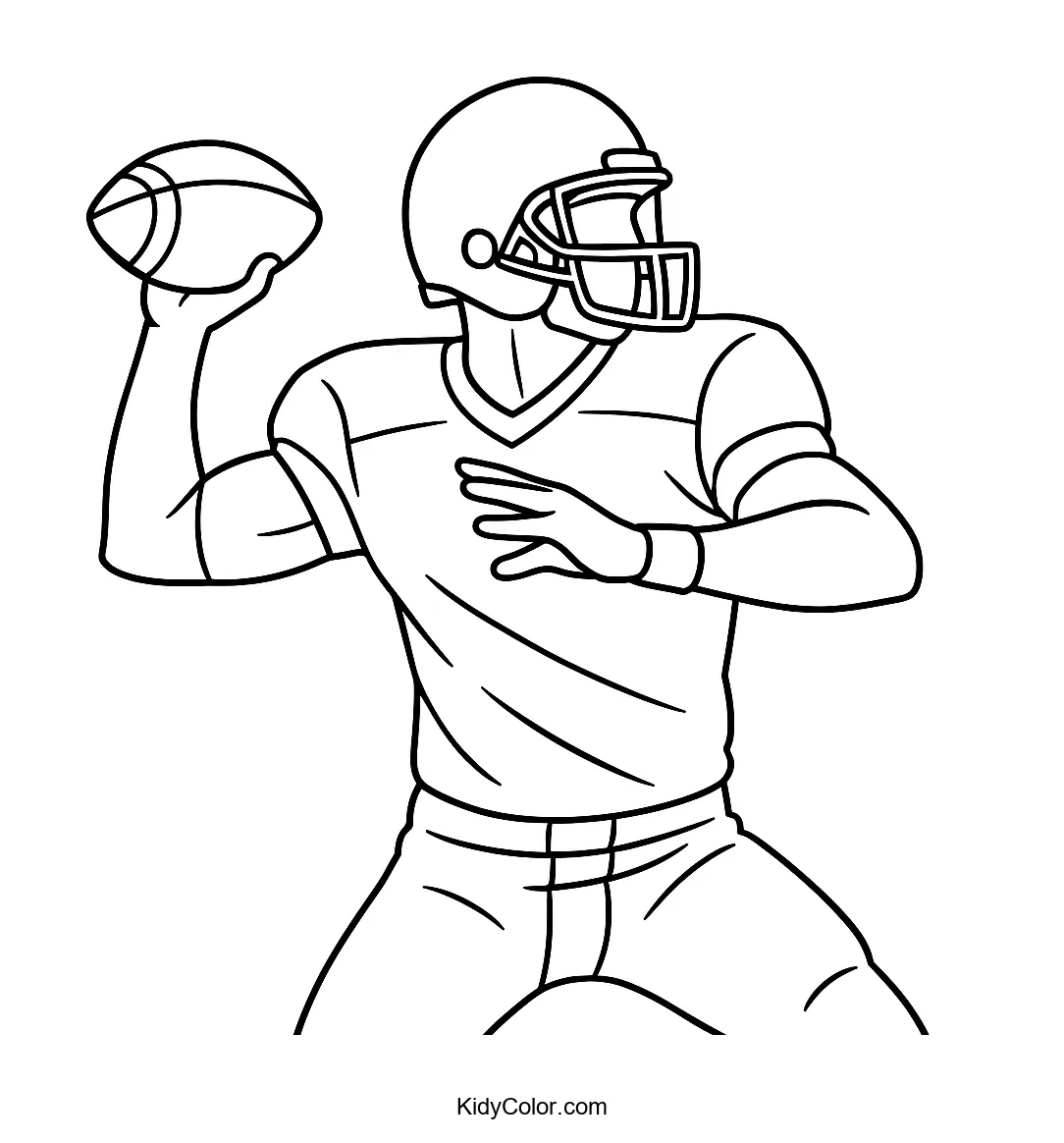 Black and white line drawing of a quarterback in action