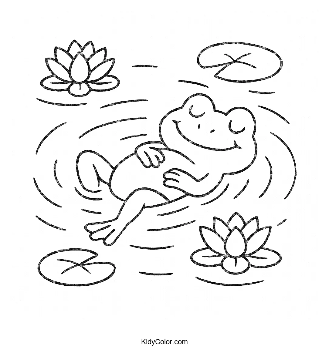 Frog relaxing on a pond coloring page