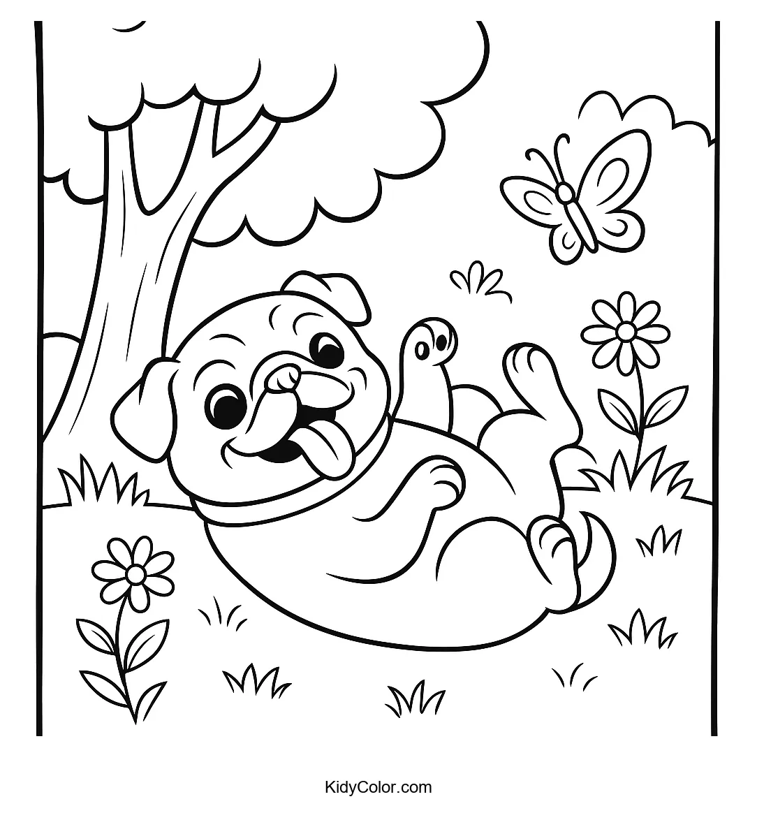 Image of a relaxing pug in nature