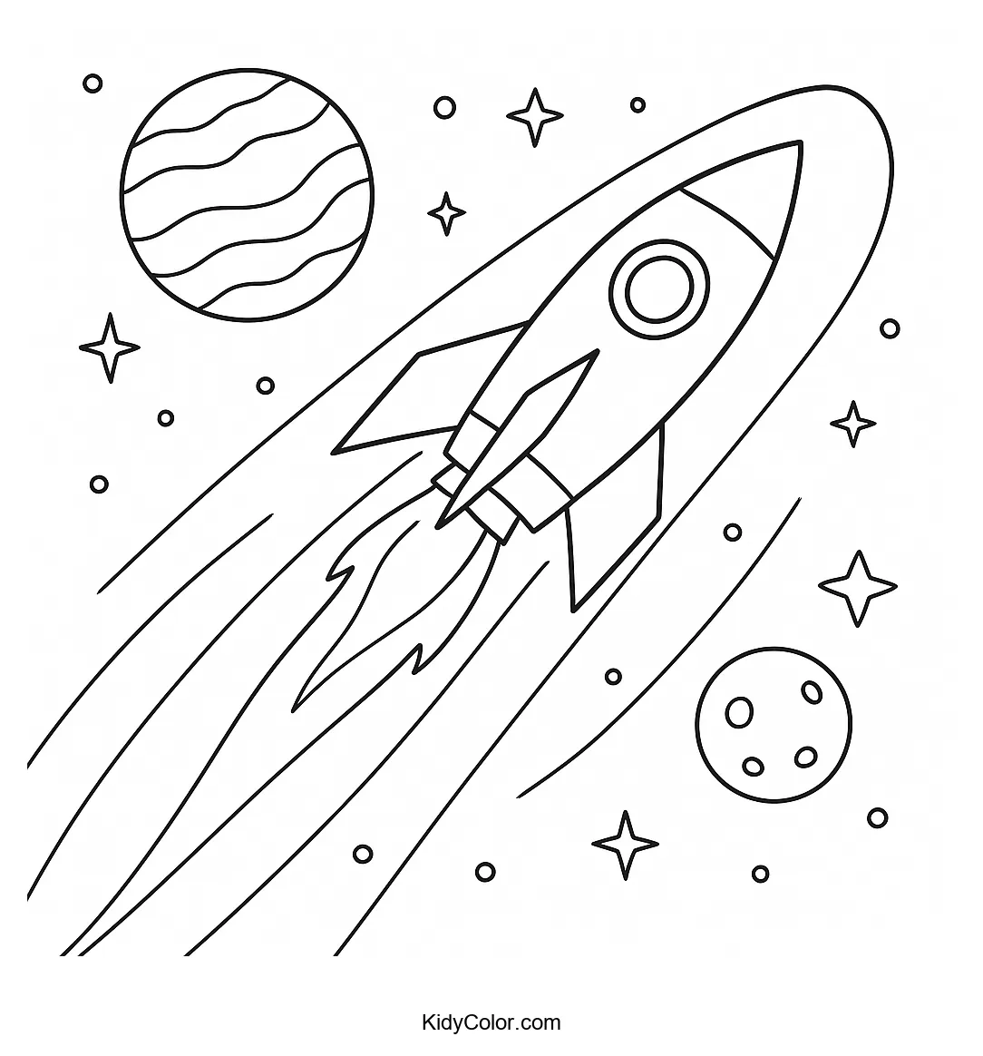 Rocket coloring page with stars