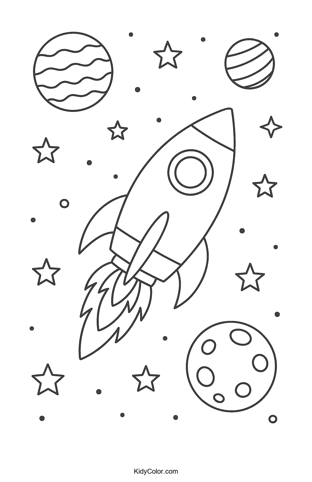 A rocket flying through the stars.