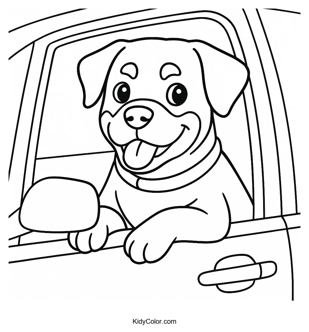 Rottweiler sitting in a car window
