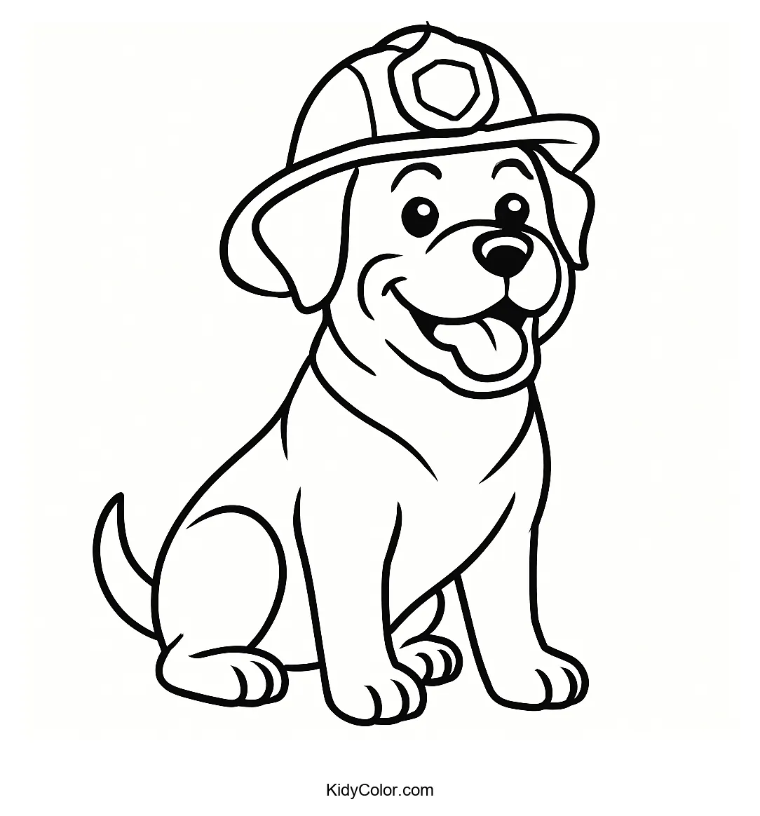 Rottweiler wearing a firefighter helmet
