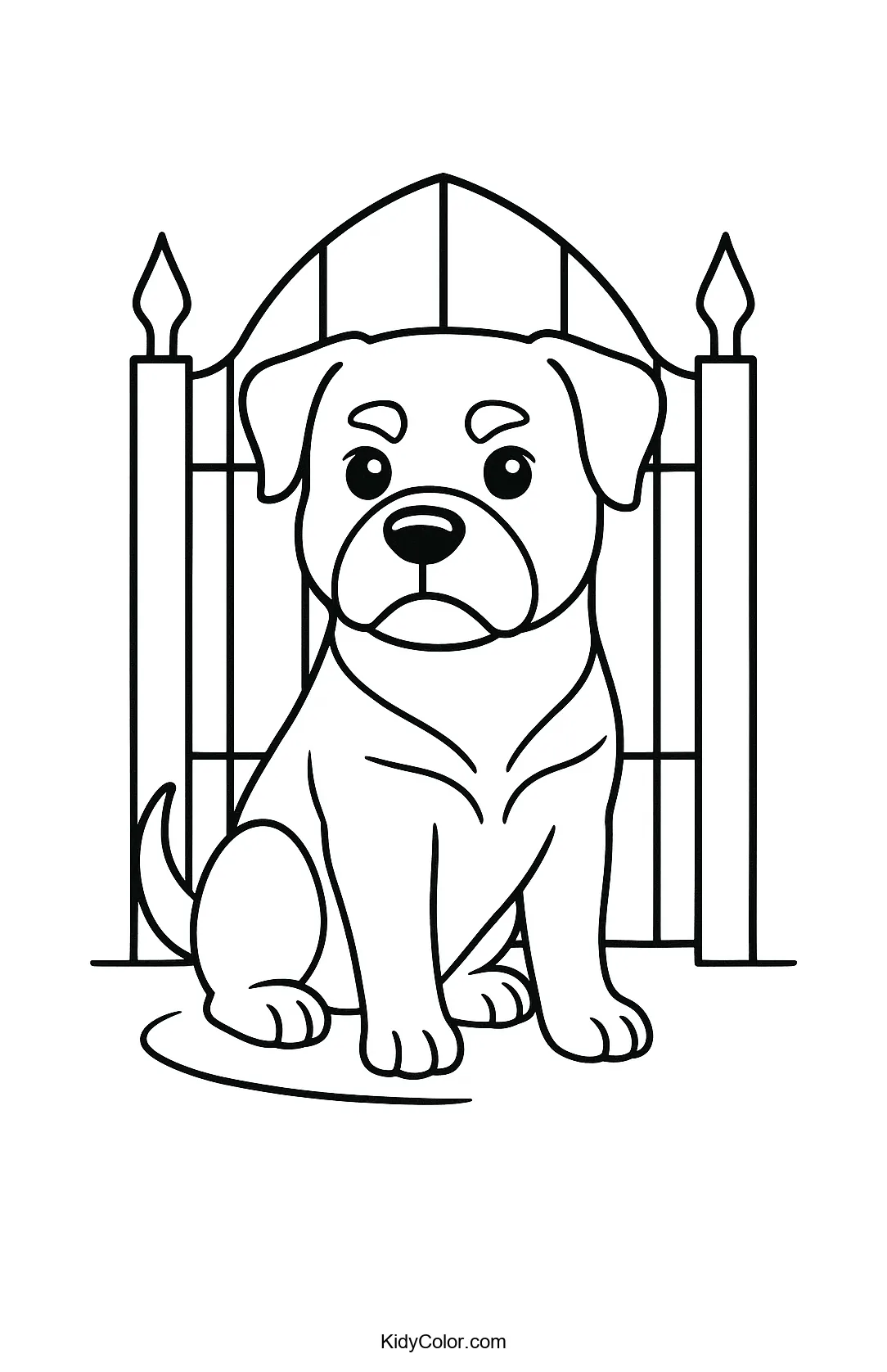 Rottweiler dog in front of a wrought iron gate