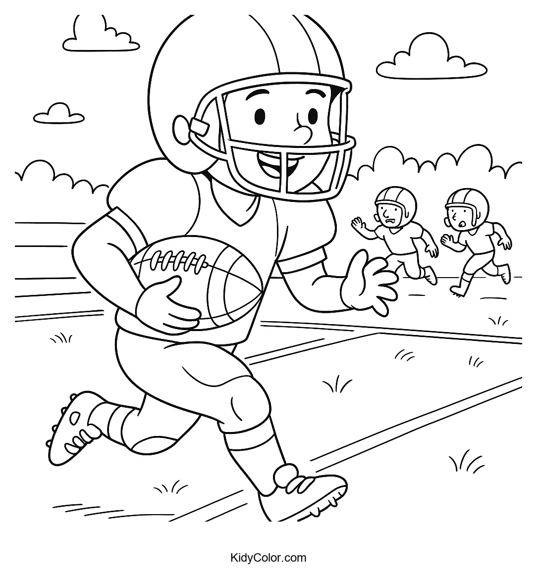 Football player running with the ball on the field