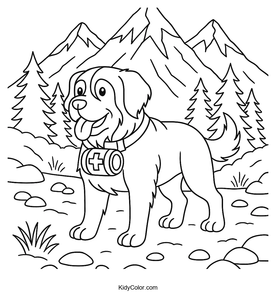 Saint Bernard dog in an alpine landscape