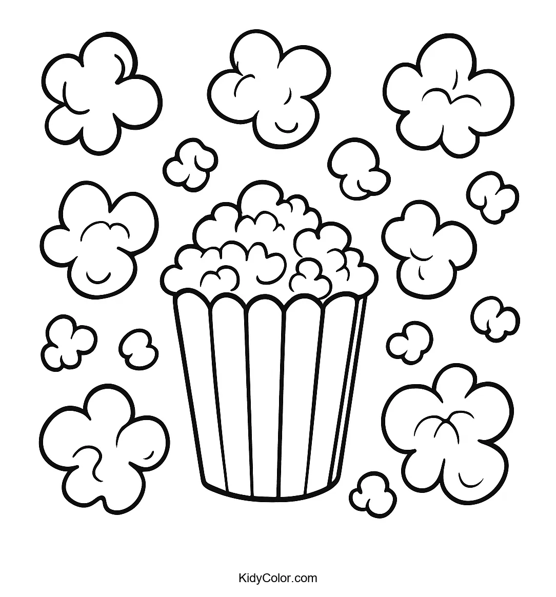 Black and white scattered popcorn kernels coloring page