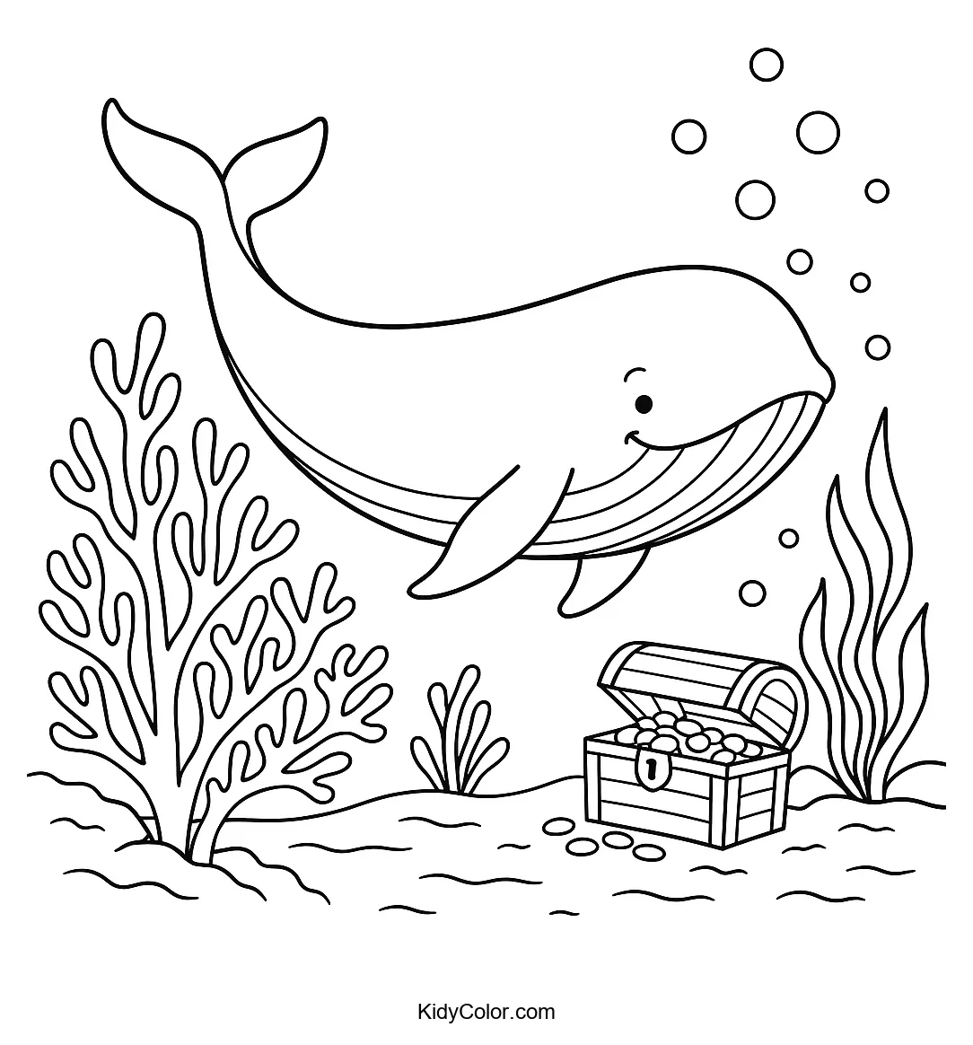 Underwater scene with a whale for coloring