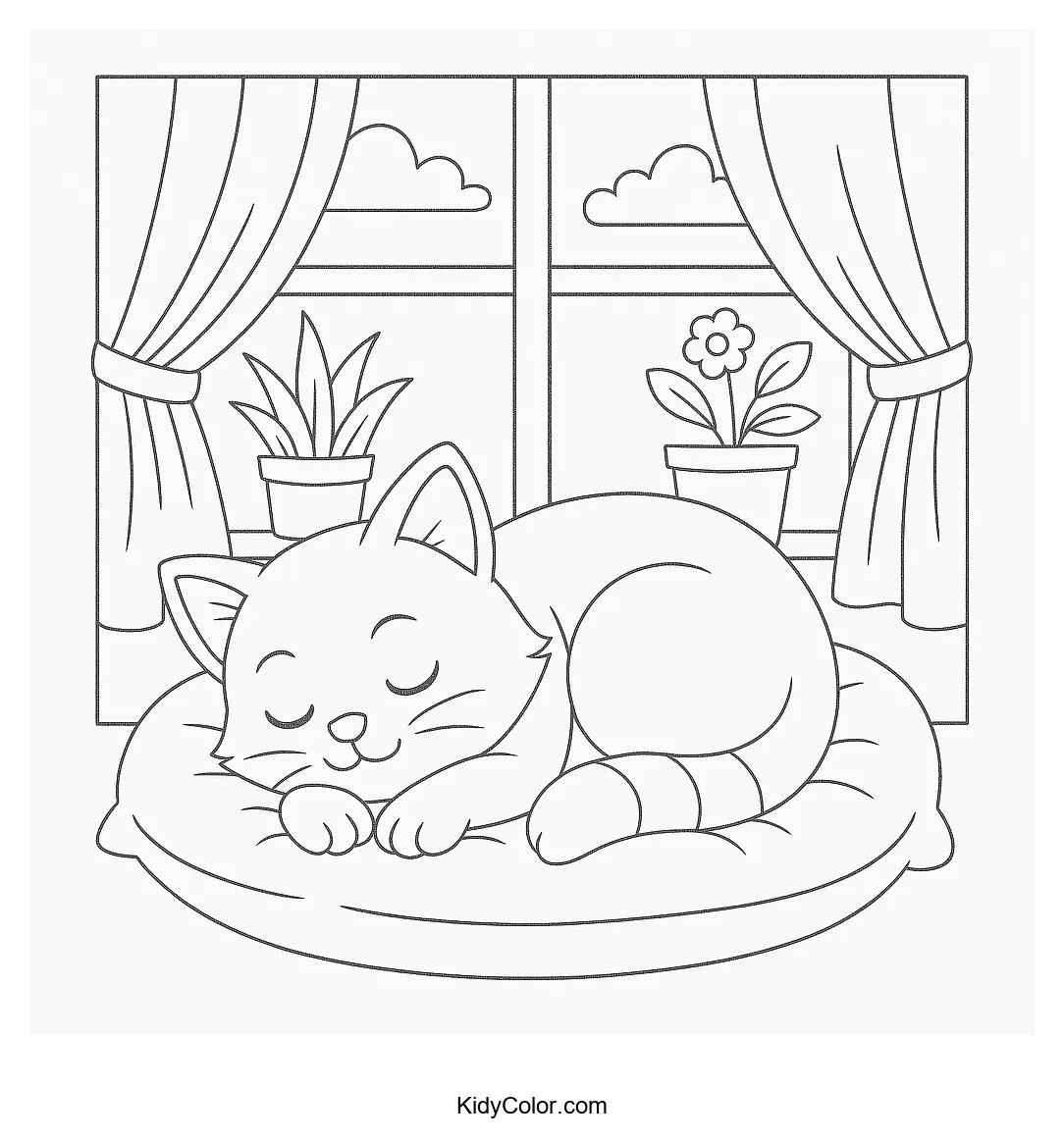 A sleeping cat by a window