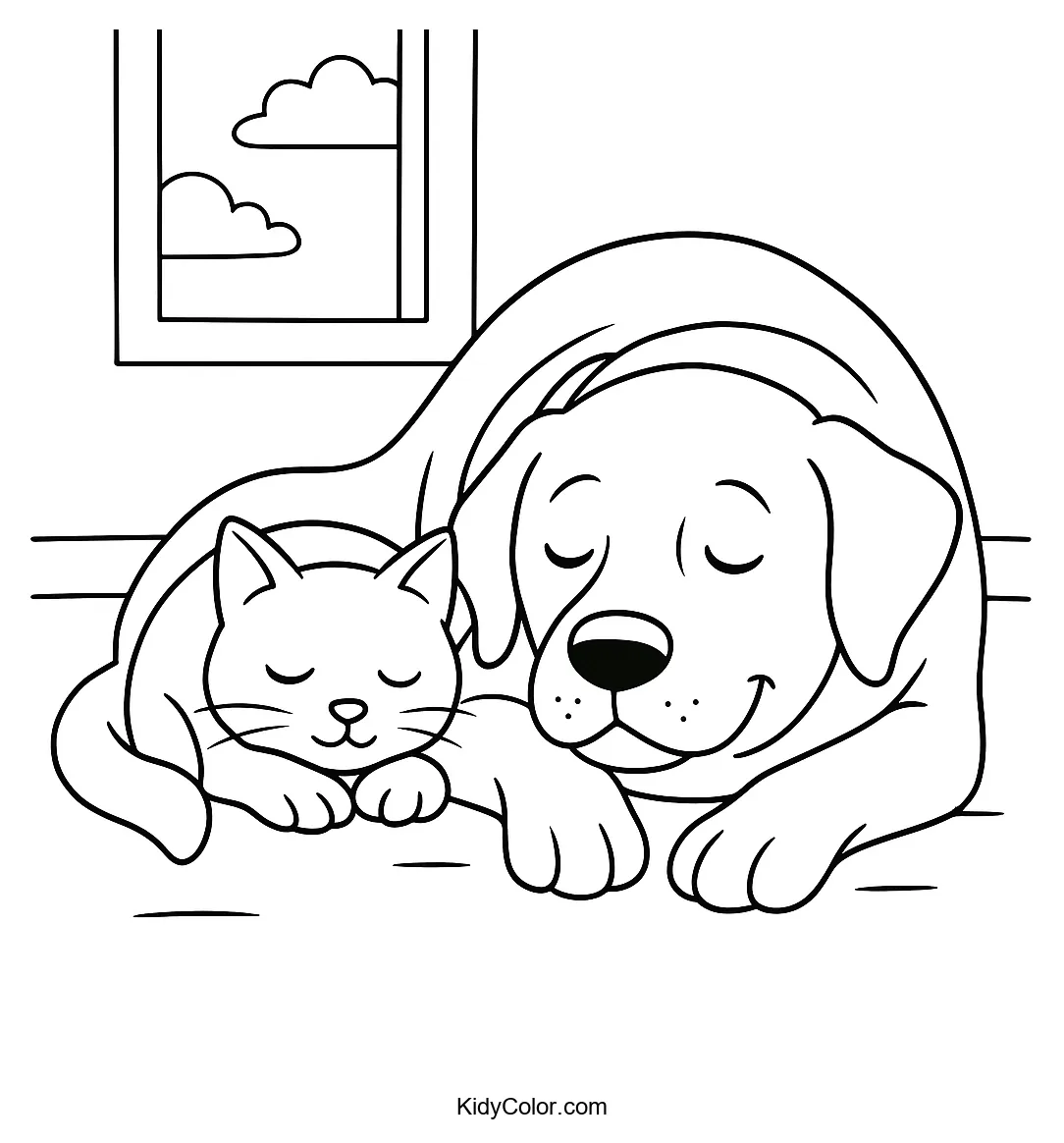 Dog and cat sleeping together