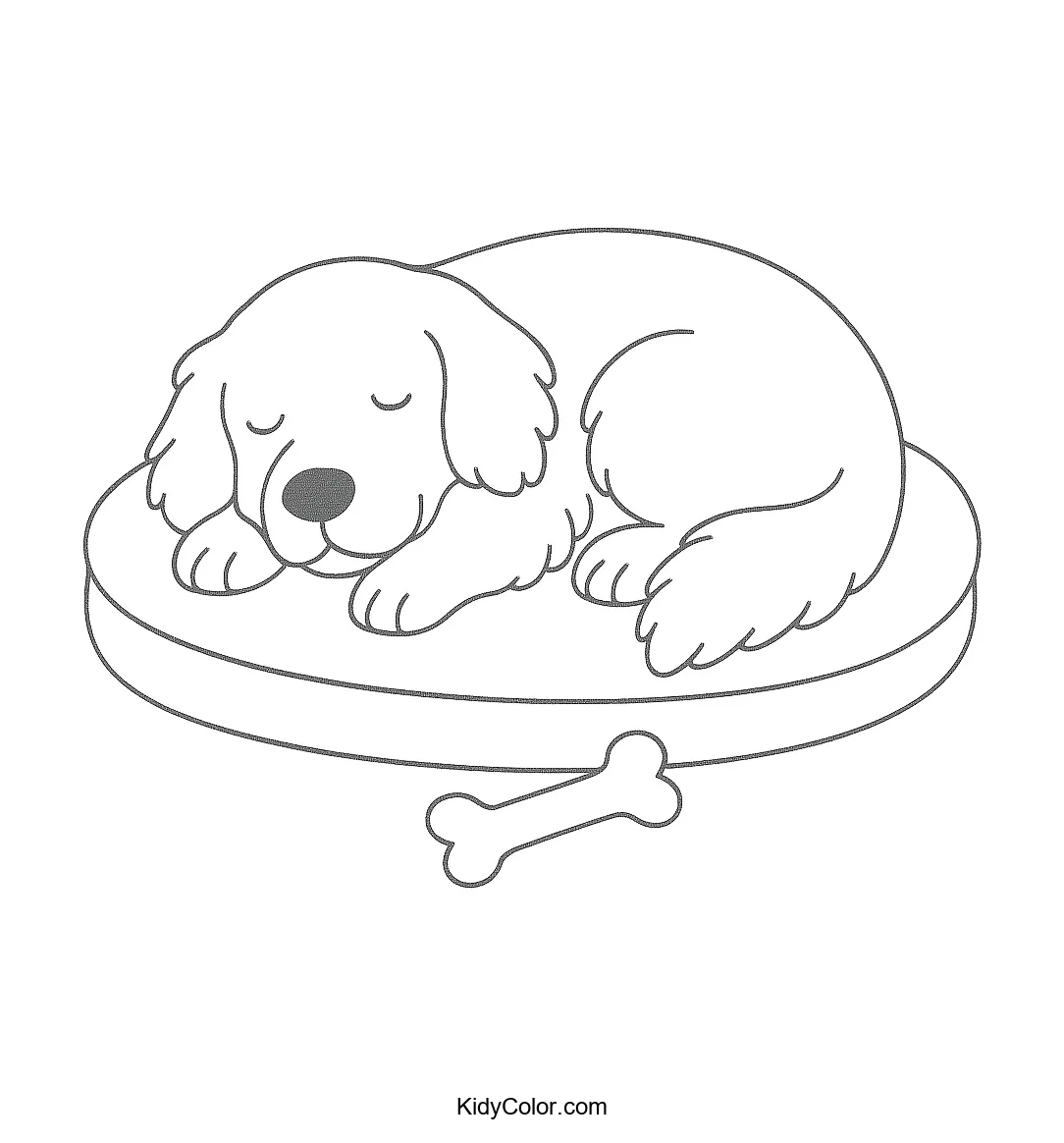 Golden Retriever sleeping on a dog bed coloring page