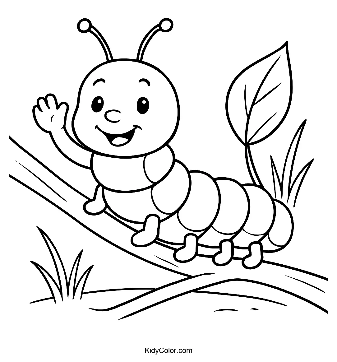 Smiling caterpillar resting on a branch