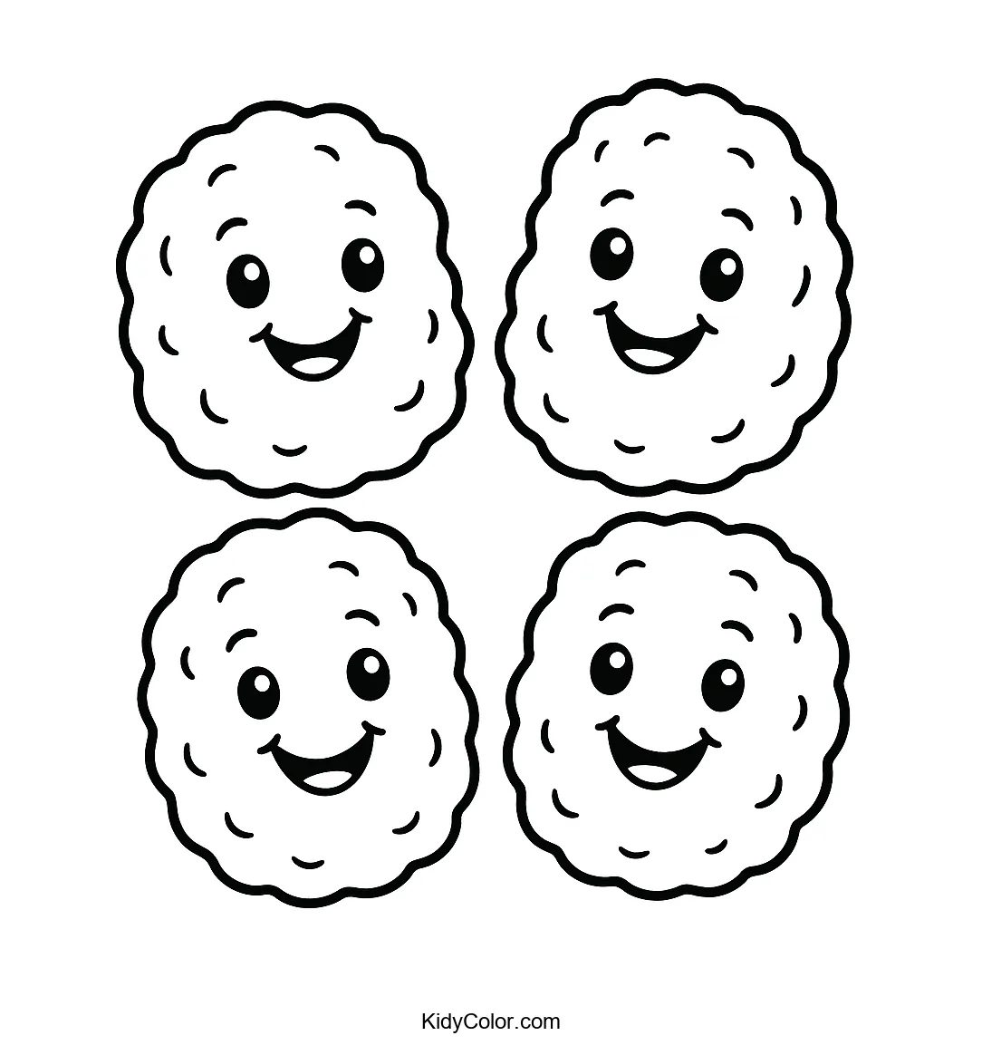 Smiling nugget friends in a circle