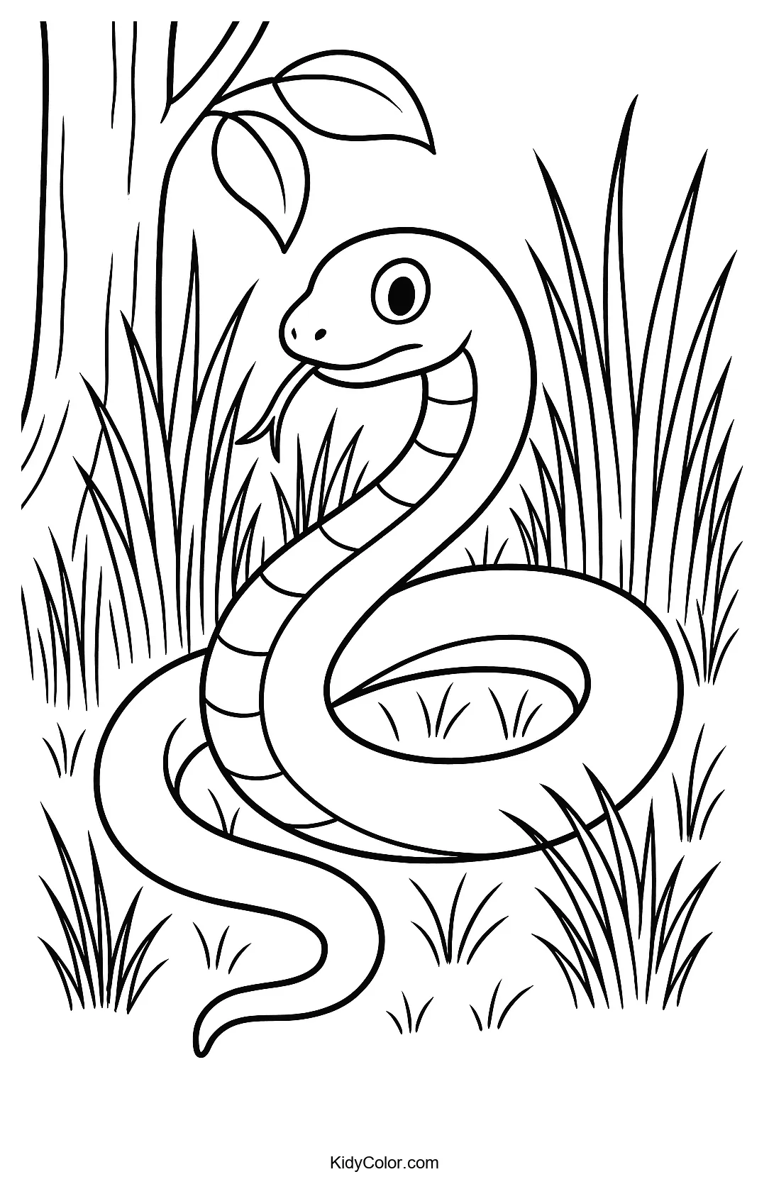 Snake in tall grass near a tree