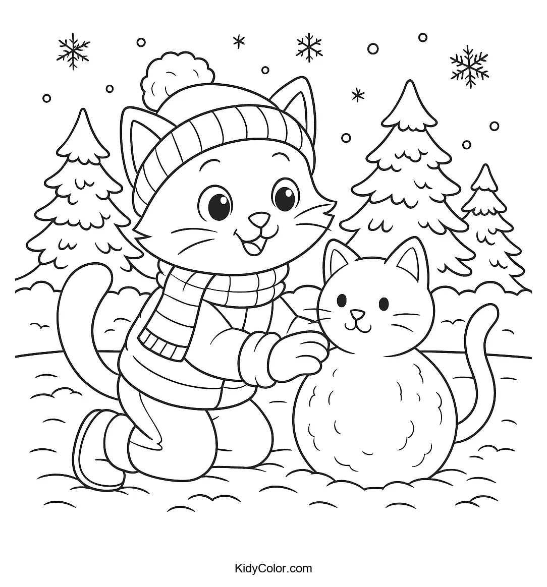 Snowcat building a structure in a winter wonderland.