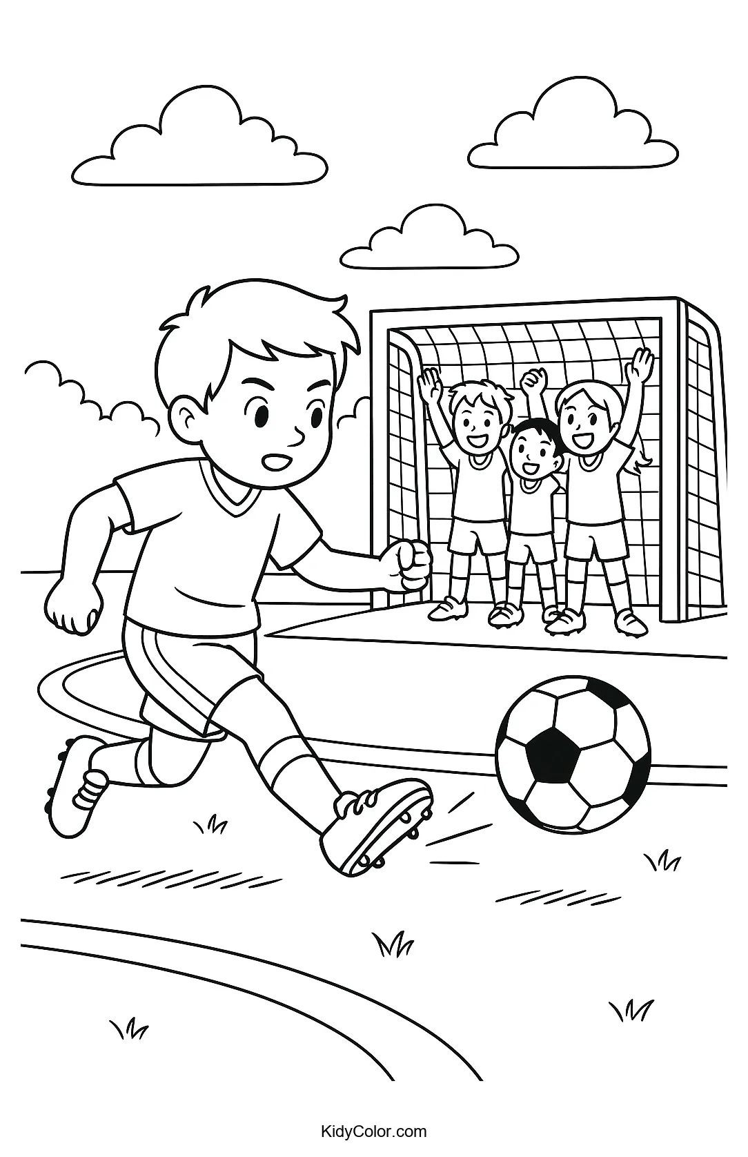 Soccer goal in progress coloring page