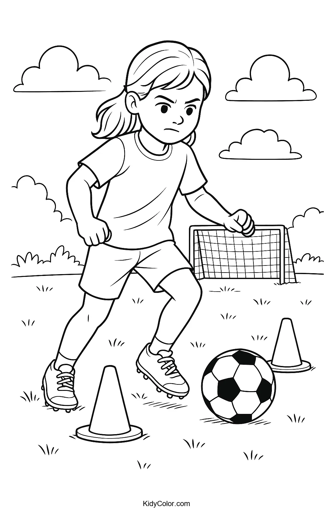 Kids practicing soccer on a grassy field