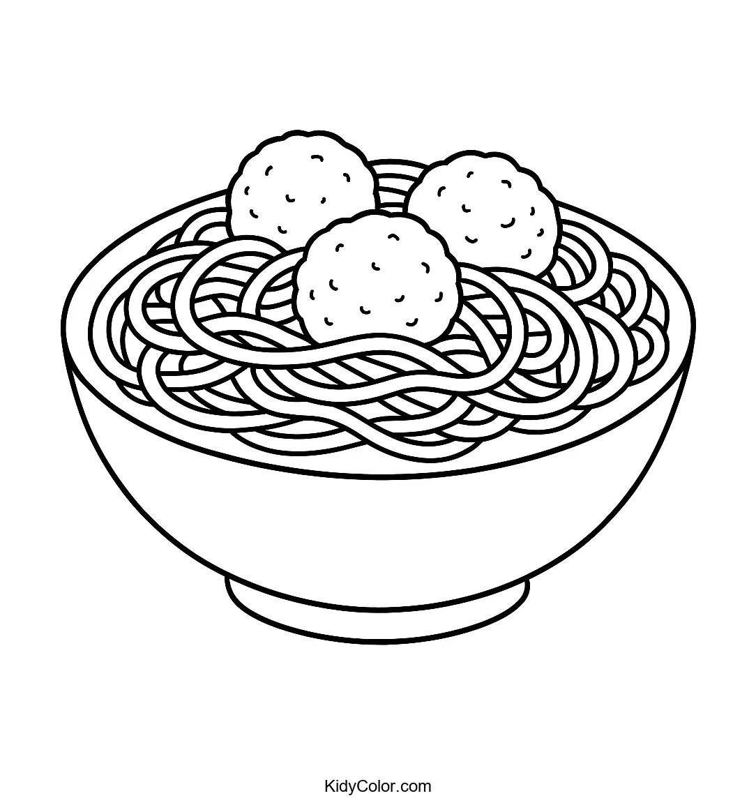 Illustration of spaghetti and meatballs for coloring.