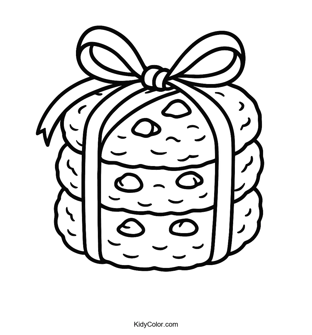 Coloring page of stacked cookies with a ribbon