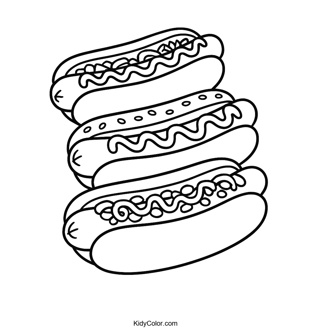 Cartoon-style stacked hot dogs in a fun scene