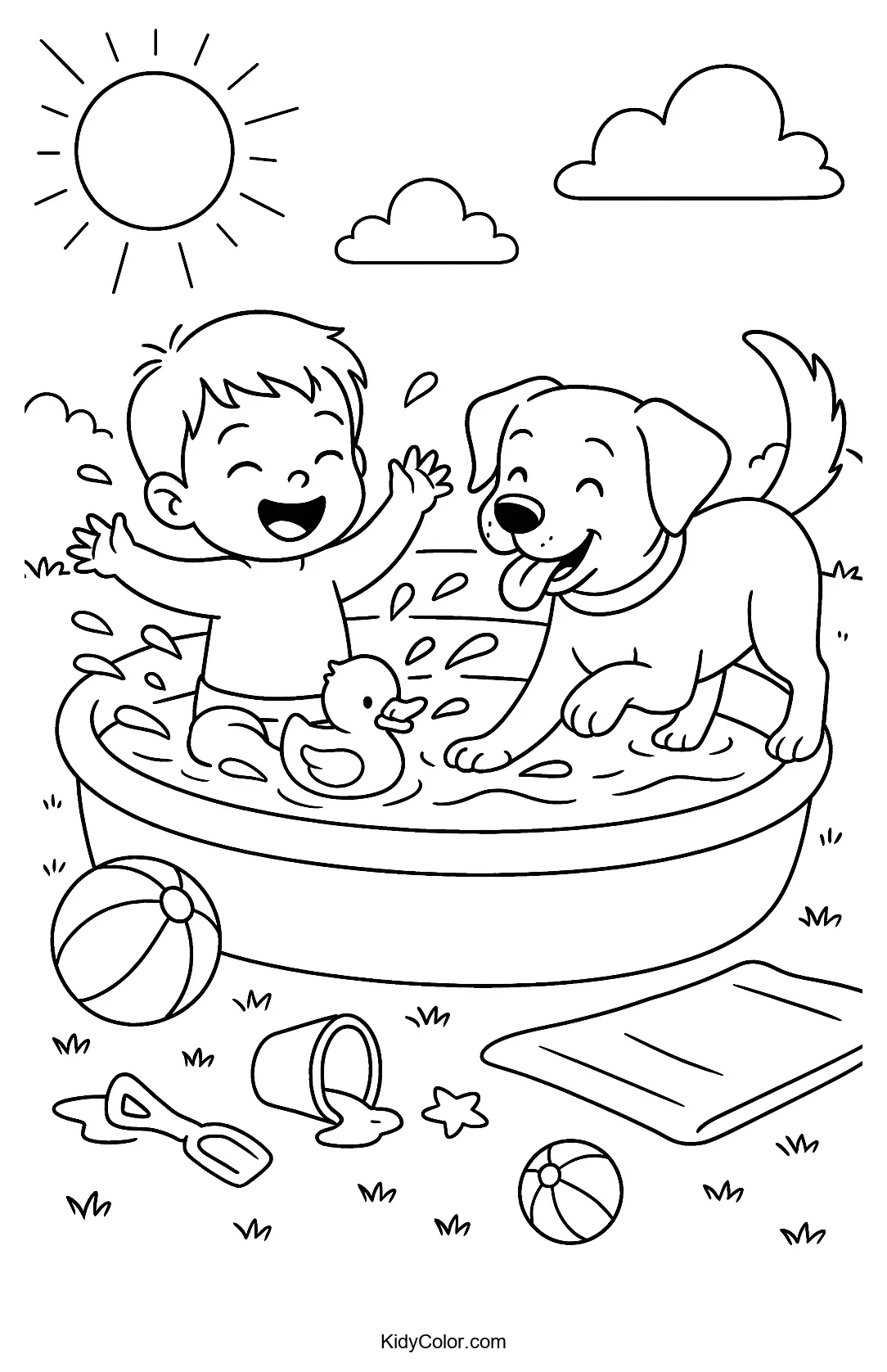 Kids playing in a sunny pool