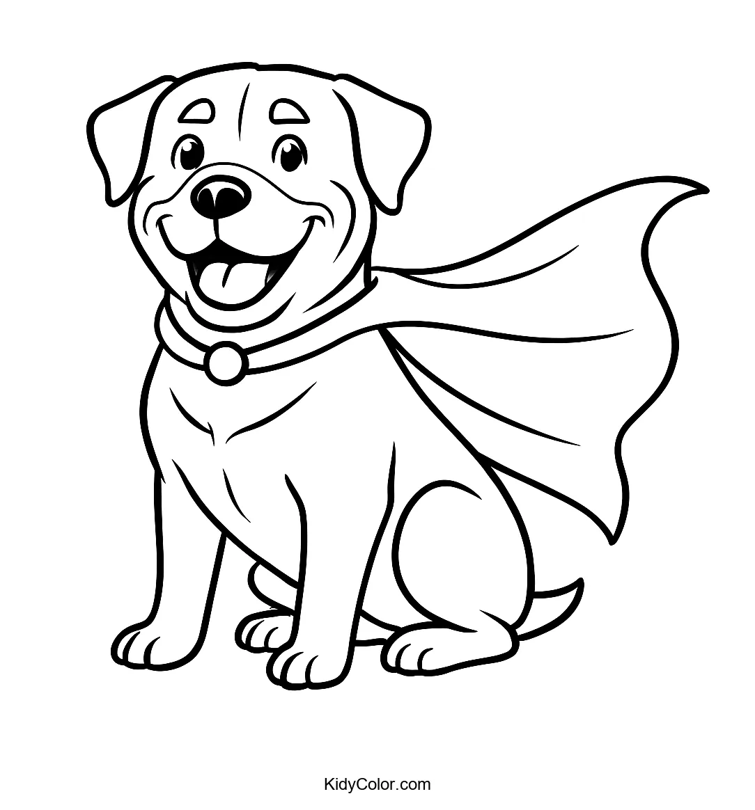 Superhero Rottweiler in action coloring page