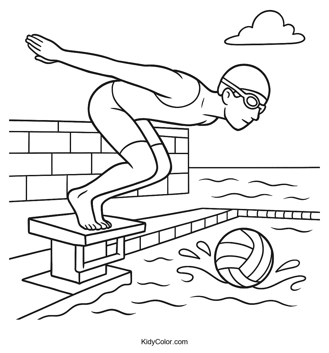 Swimmer diving into a pool coloring page