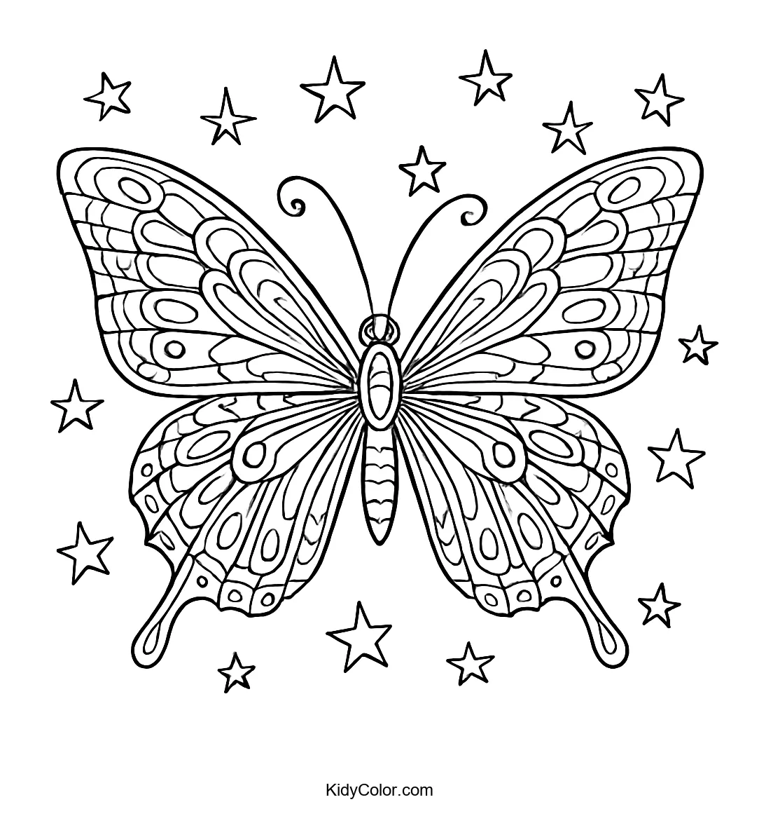 Symmetrical butterfly with stars coloring page