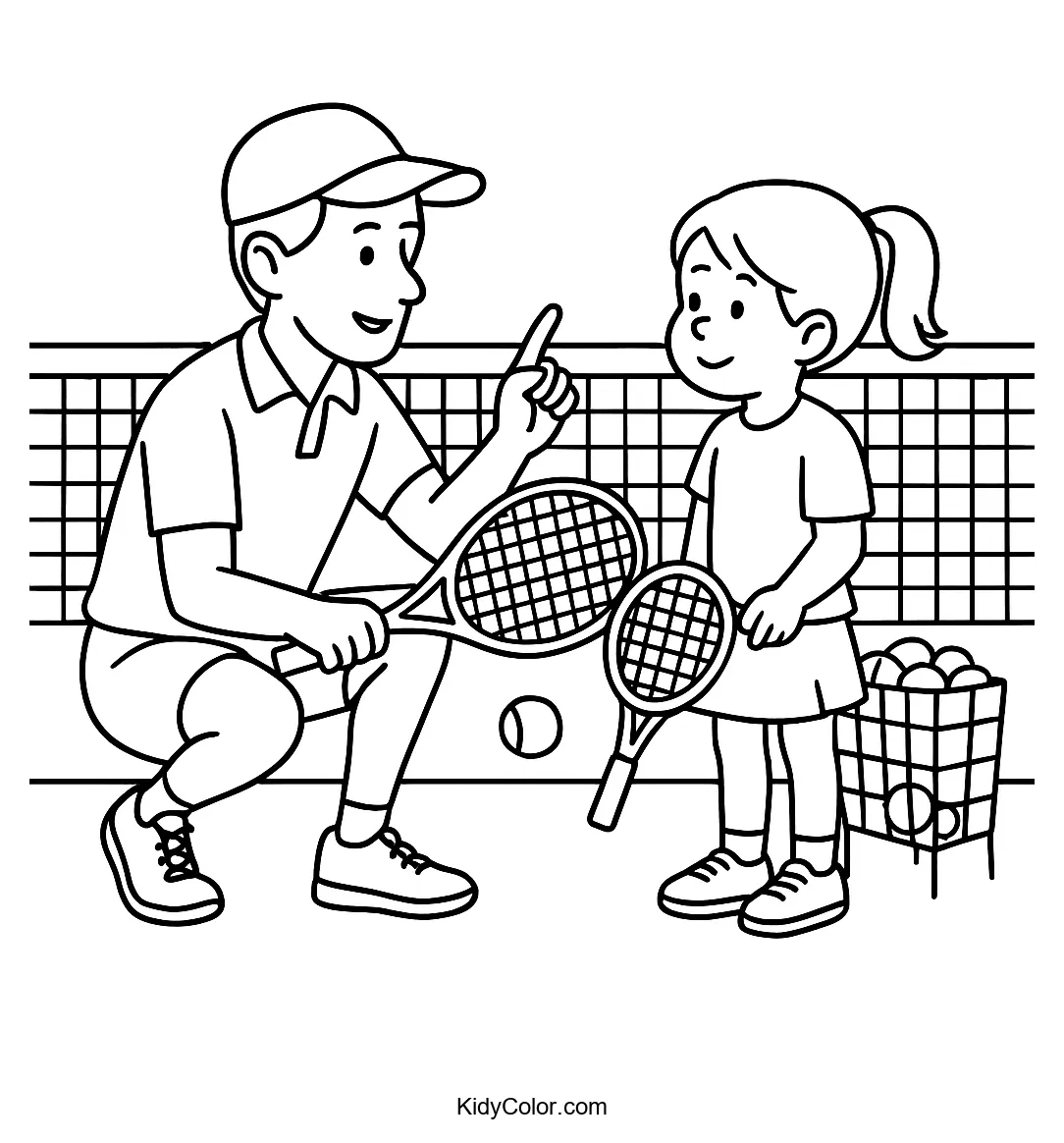 Tennis coaching scene with player and coach