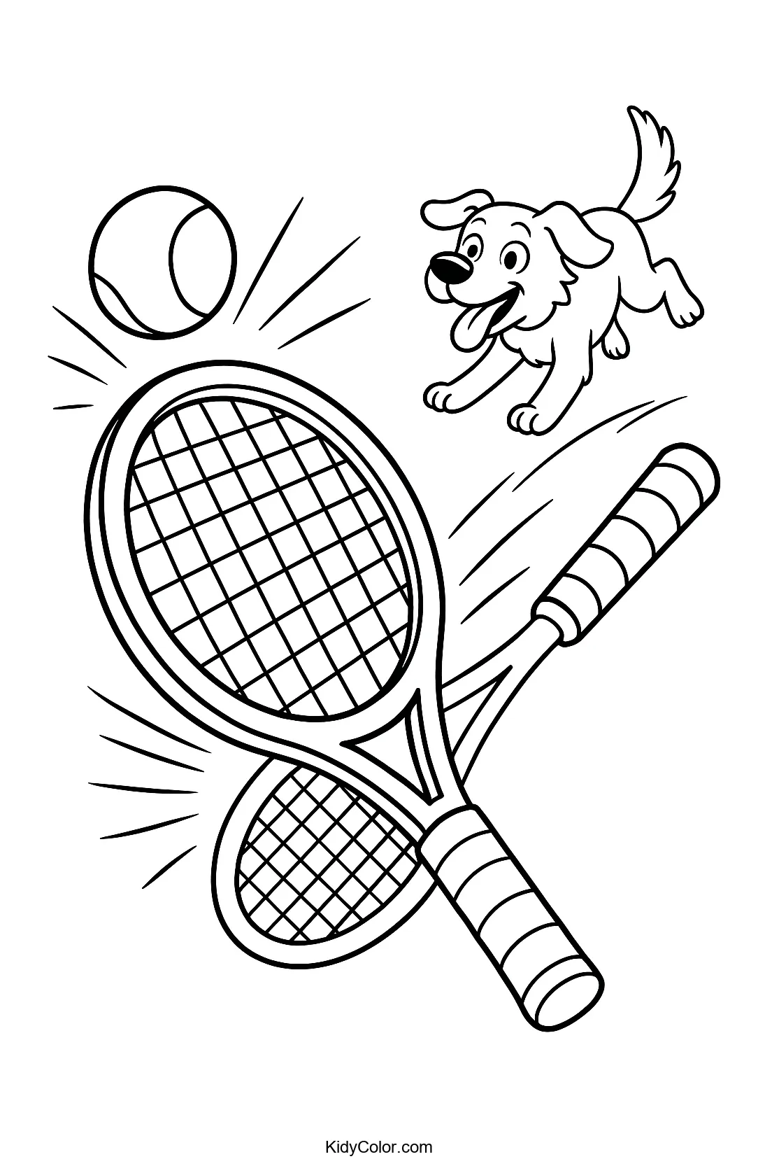 Playful puppy playing tennis