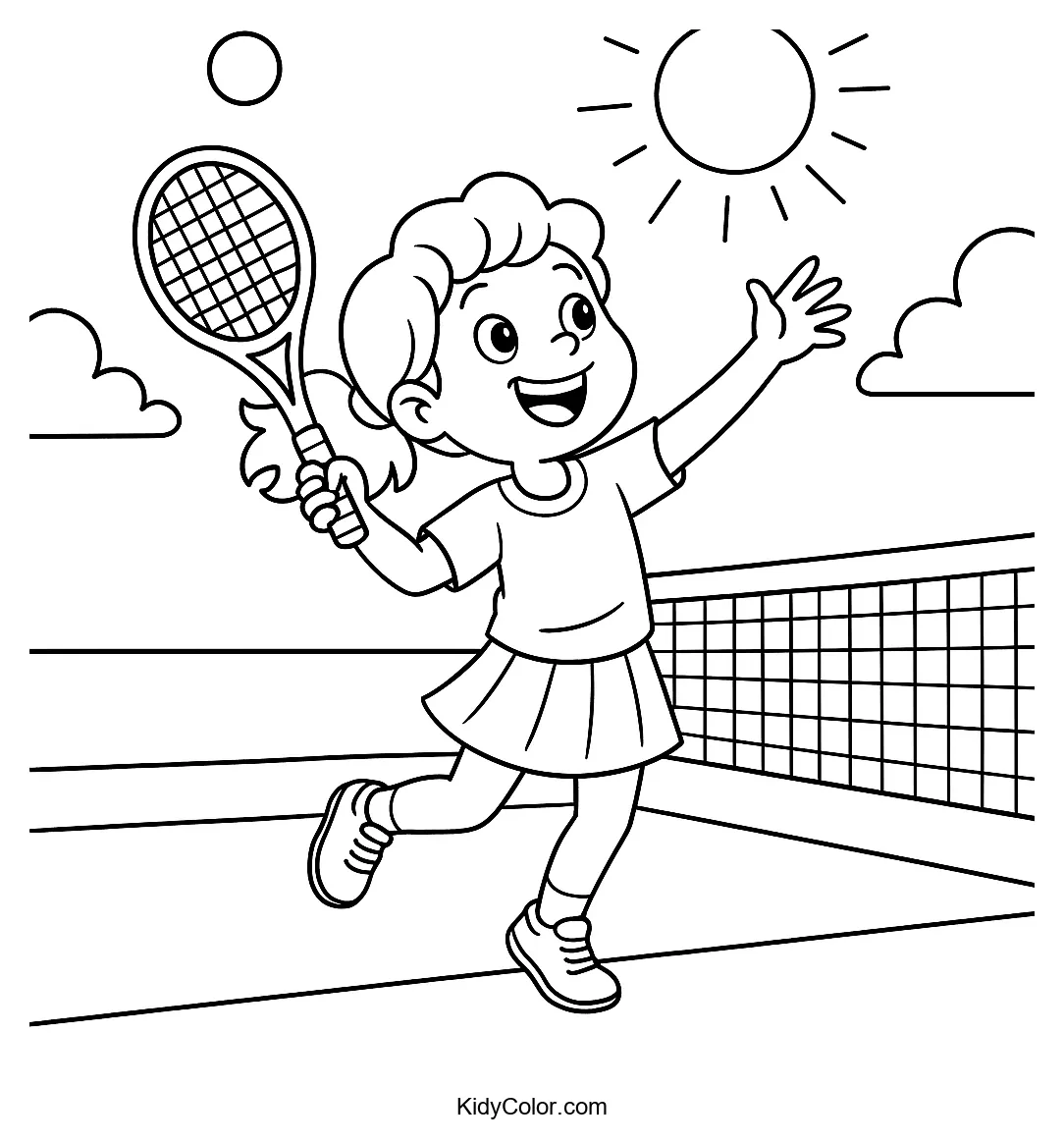Tennis player serving on a sunny tennis court