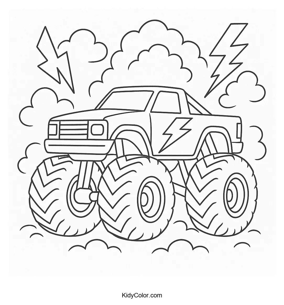 Monster truck with thunder and lightning