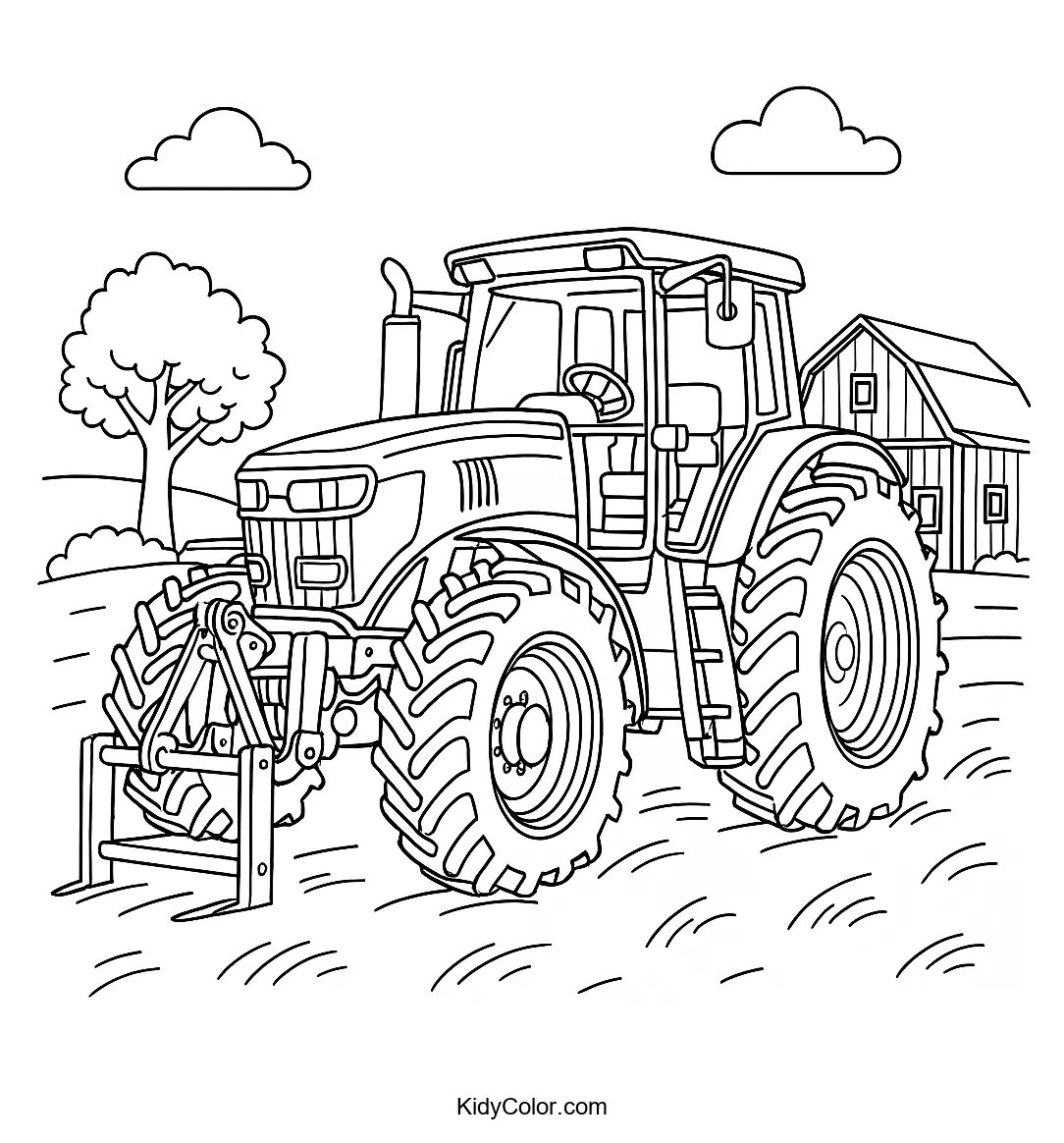 Tractor in rural landscape scene