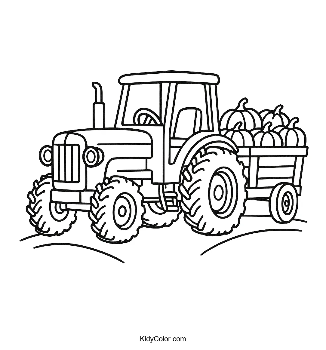 Tractor with pumpkins for harvest coloring page