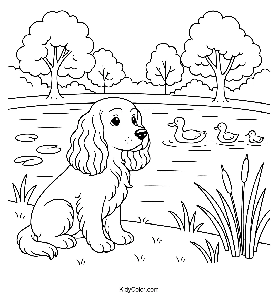 Cocker Spaniel by a tranquil lakeside